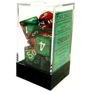 Chessex: Gemini Green Red w/White 7-Die Set | Tacoma Games