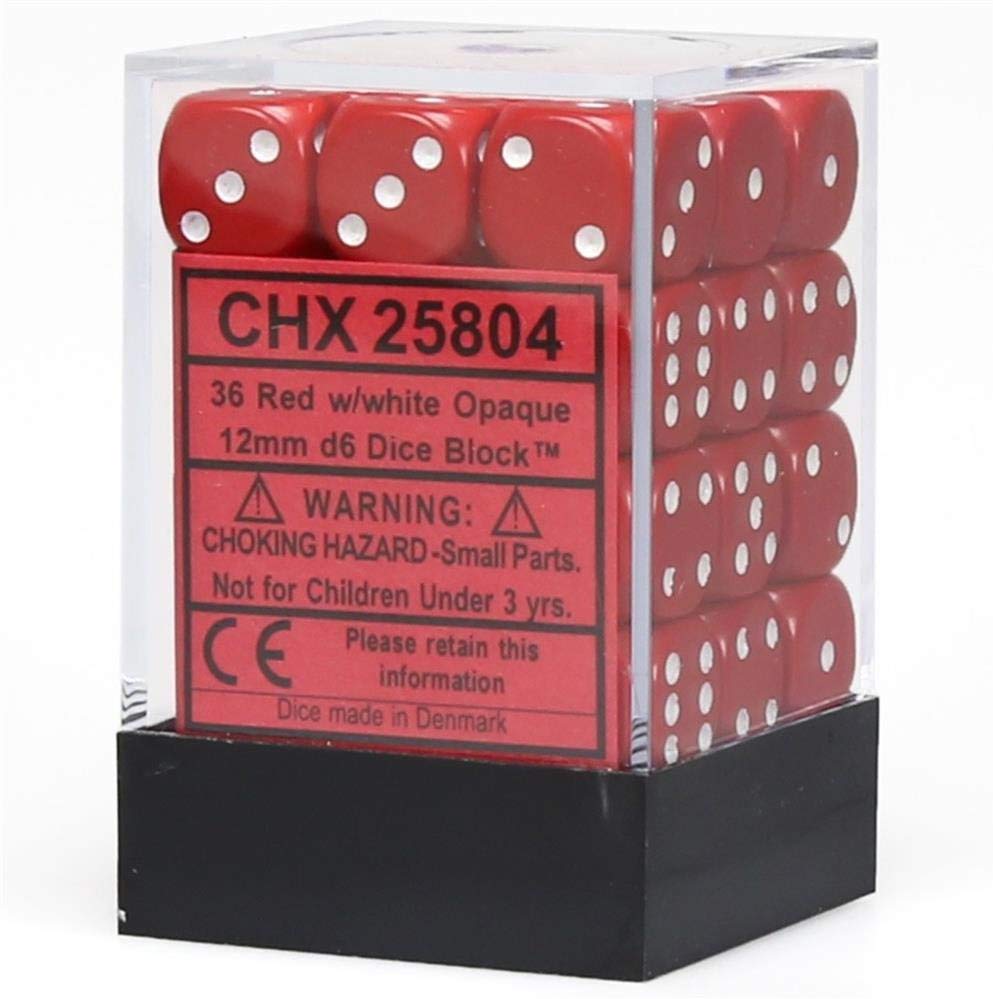 Chessex: D6 12mm Opaque Red w/White (36) | Tacoma Games
