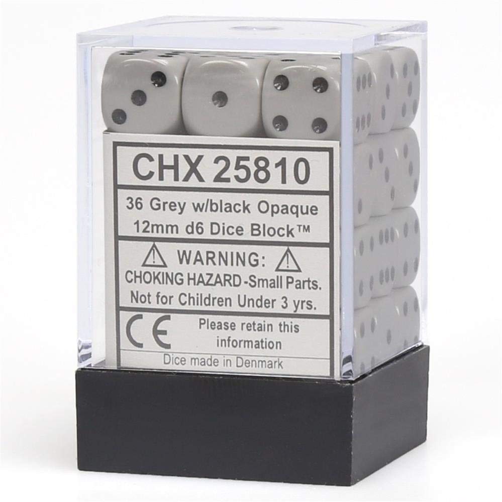 Chessex: D6 12mm Opaque Grey w/Black (36) | Tacoma Games
