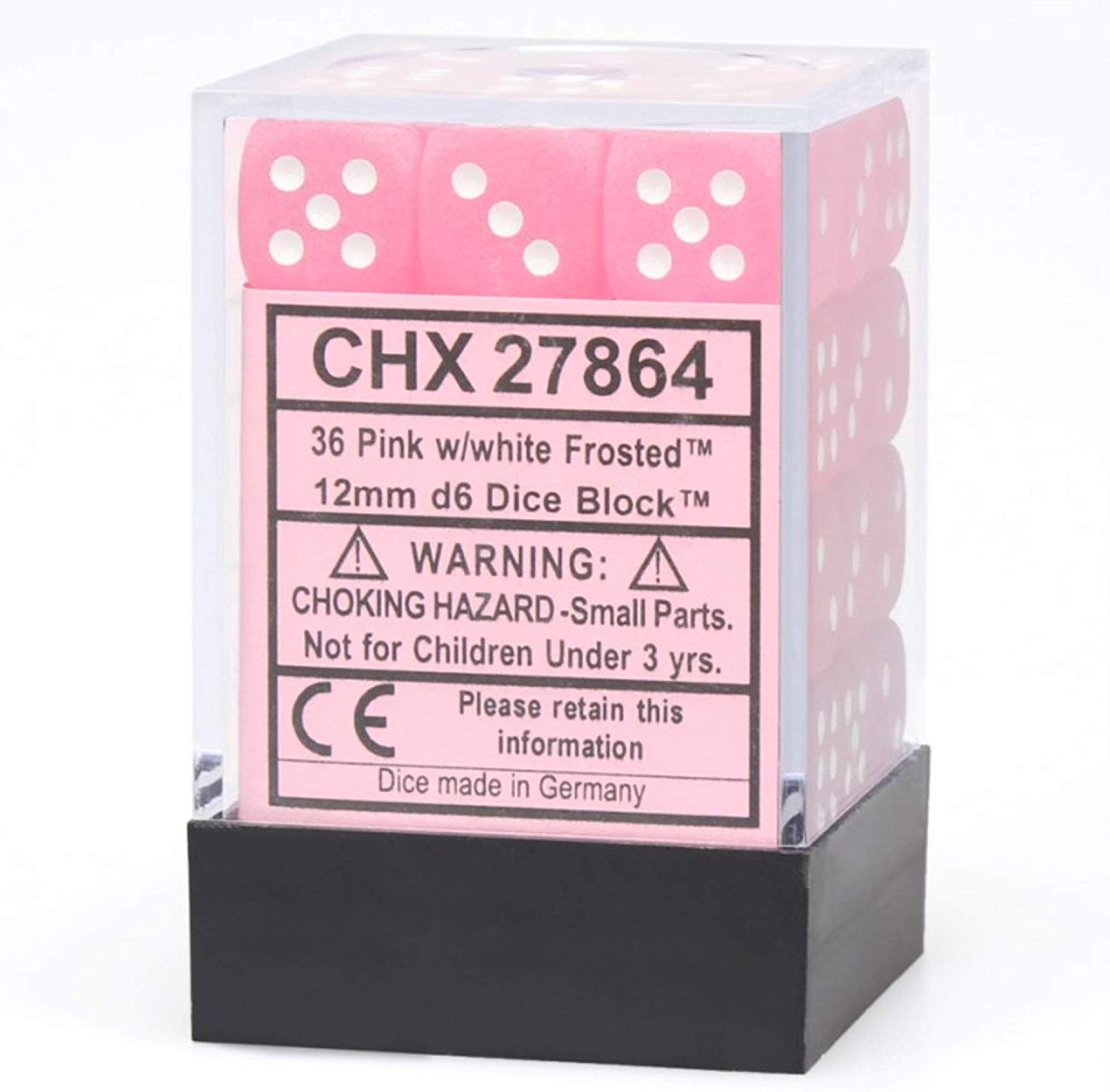 Chessex: D6 12mm Frosted Pink w/White (36) | Tacoma Games