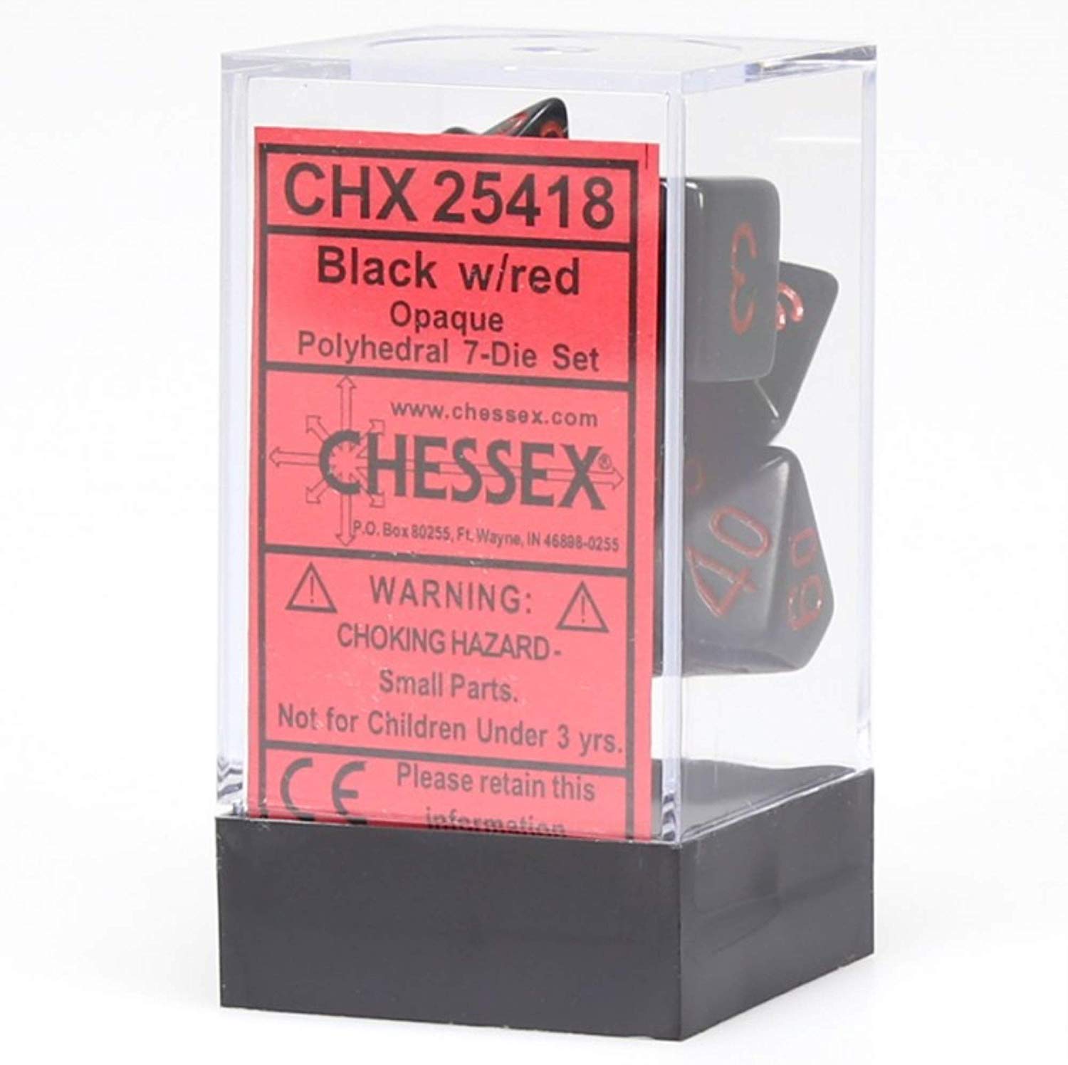 Chessex: Opaque Black w/Red 7-Die Set | Tacoma Games