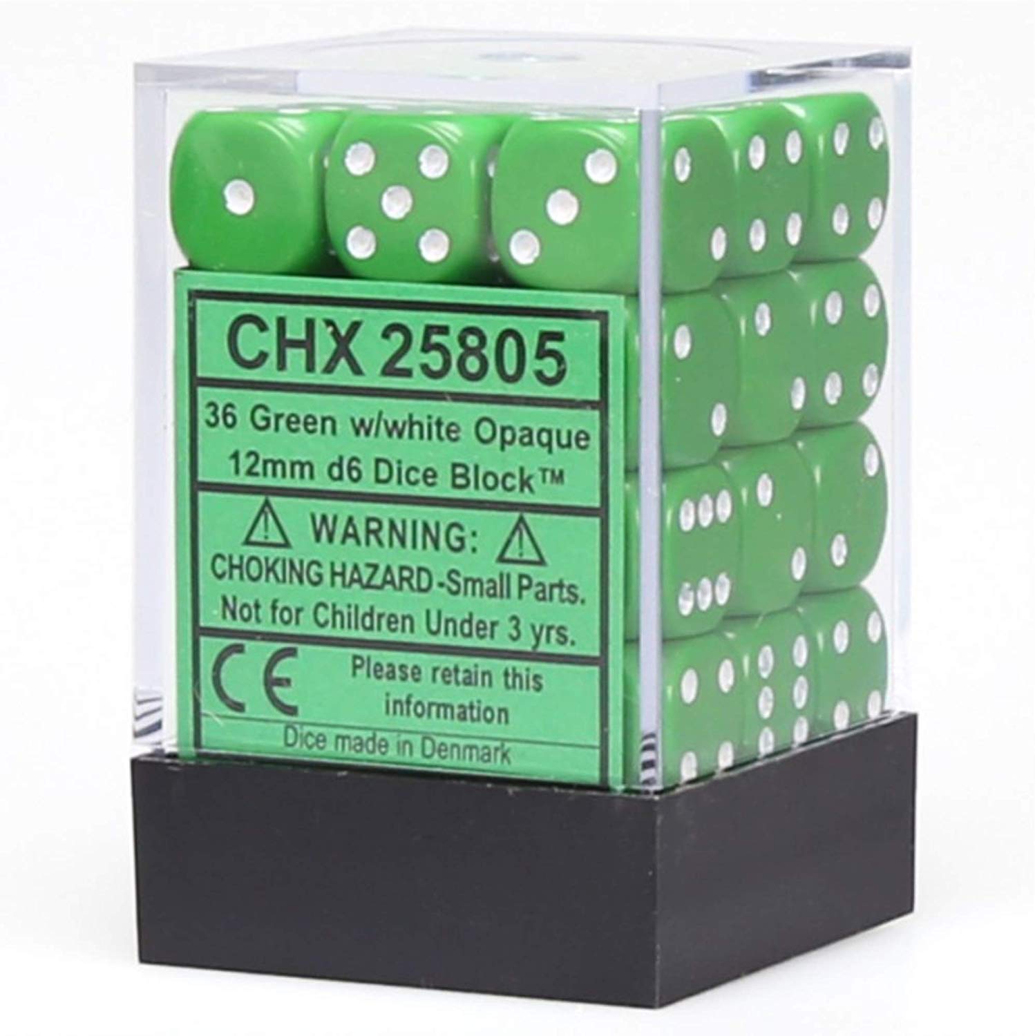 Chessex: D6 12mm Opaque Green w/White (36) | Tacoma Games