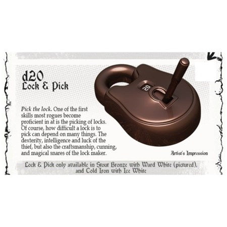 POLYHERO DICE: D20 LOCK AND PICK - COLD IRON WITH ICE WHITE | Tacoma Games