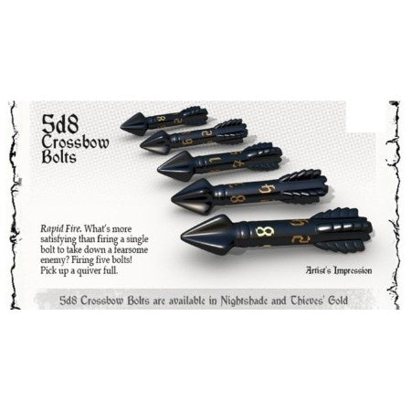 POLYHERO DICE: 5D8 CROSSBOW BOLTS - NIGHTSHADE | Tacoma Games