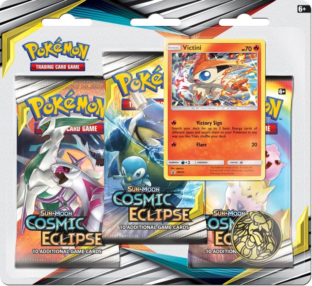 POKÉMON TCG Cosmic Eclipse Three Booster Blister - Victini | Tacoma Games