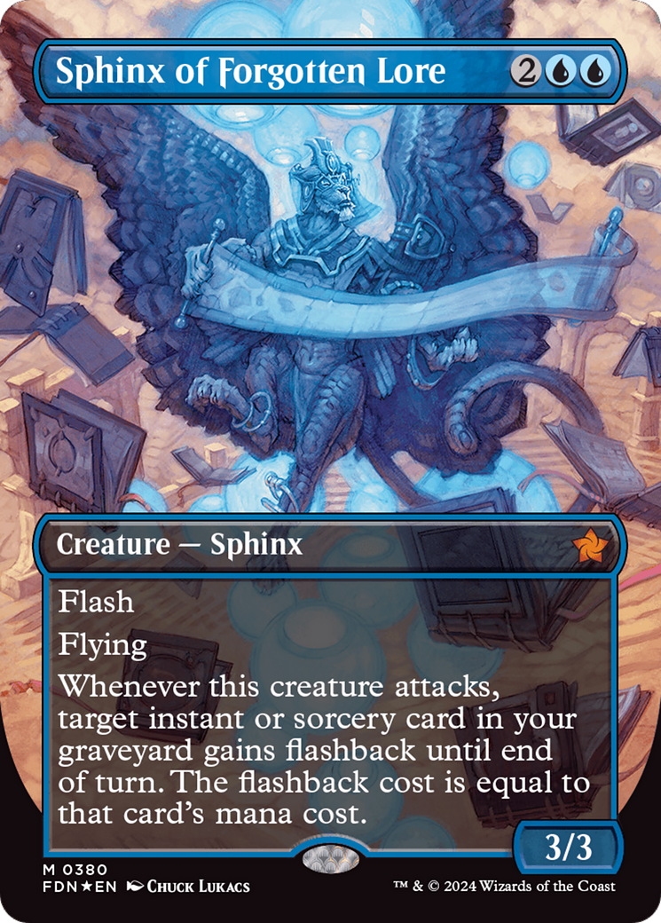 Sphinx of Forgotten Lore (Borderless) (Mana Foil) [Foundations] | Tacoma Games