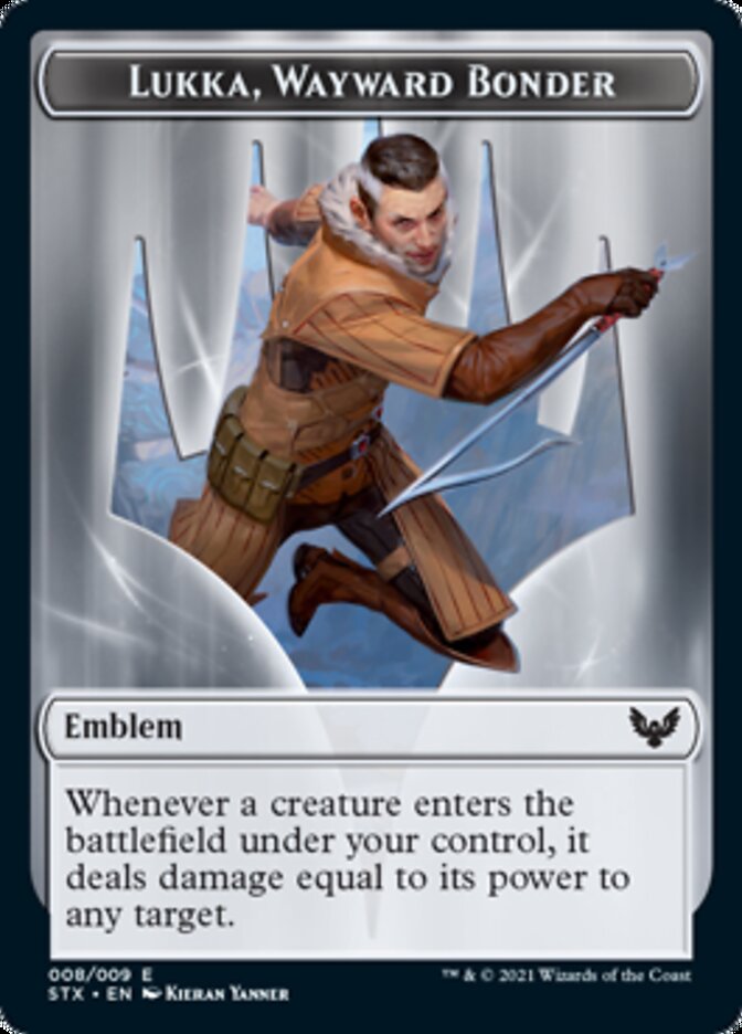 Spirit // Lukka, Wayward Bonder Emblem Double-Sided Token [Strixhaven: School of Mages Tokens] | Tacoma Games