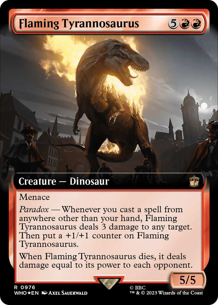 Flaming Tyrannosaurus (Extended Art) (Surge Foil) [Doctor Who] | Tacoma Games