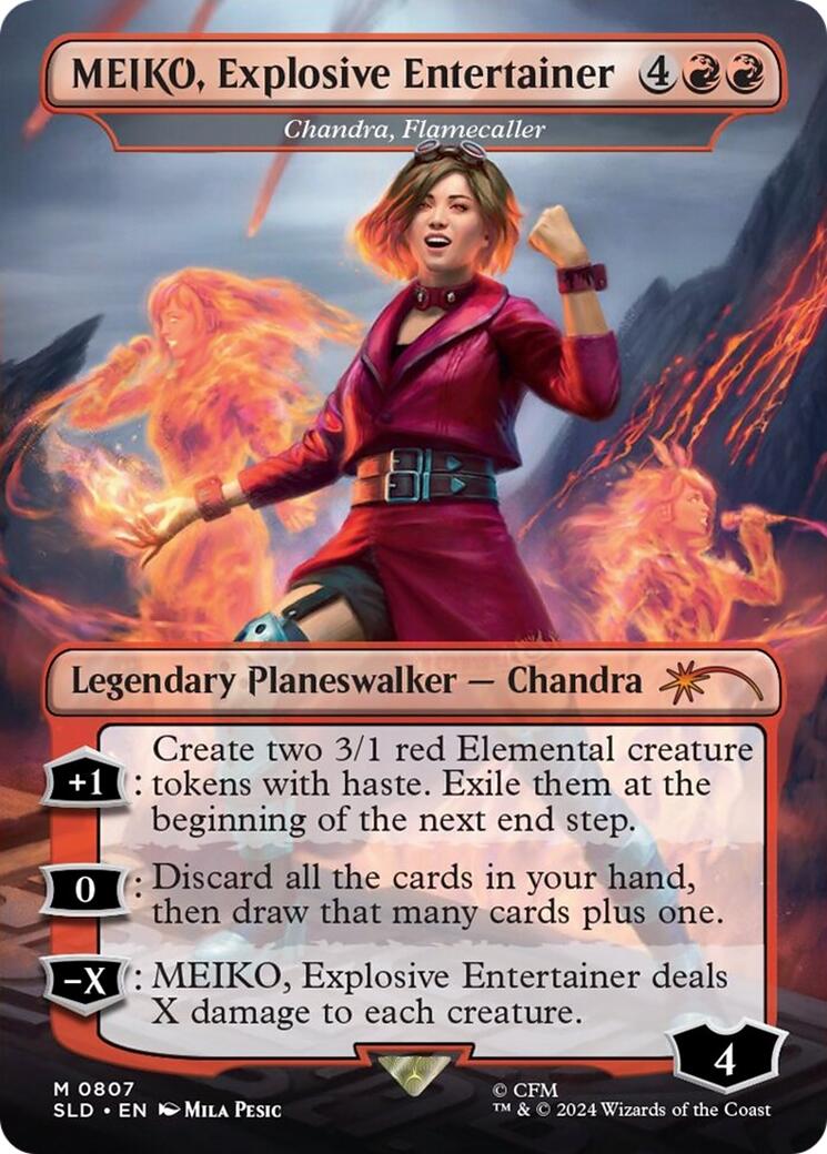 MEIKO, Explosive Entertainer - Chandra, Flamecaller (Rainbow Foil) [Secret Lair Drop Series] | Tacoma Games