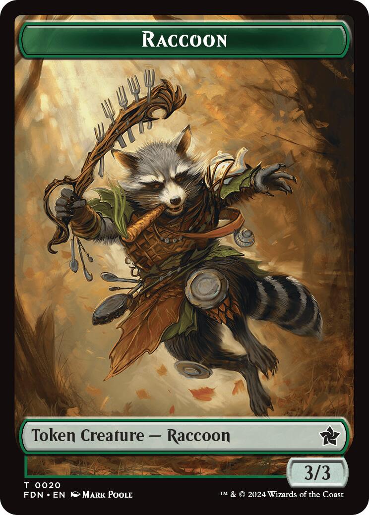 Elf Warrior // Raccoon Doubled-Sided Token [Foundations Tokens] | Tacoma Games