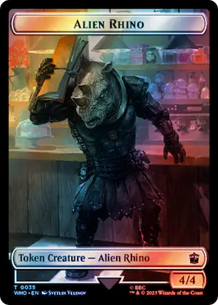 Alien Rhino // Clue (0055) Double-Sided Token (Surge Foil) [Doctor Who Tokens] | Tacoma Games