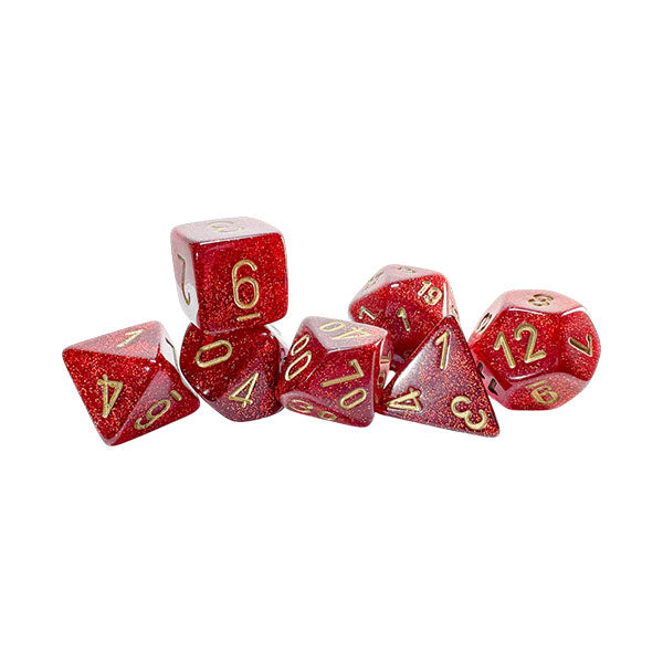 7-Die Set Mega-Hedrals Glitter: Ruby/Gold | Tacoma Games
