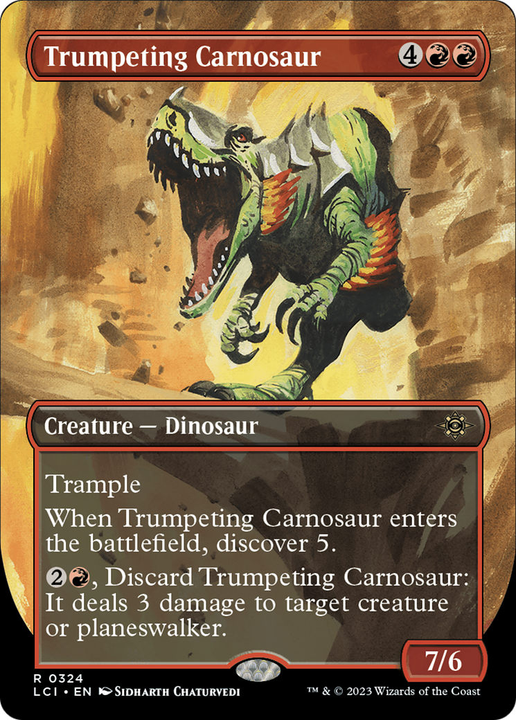 Trumpeting Carnosaur (Borderless) [The Lost Caverns of Ixalan] | Tacoma Games