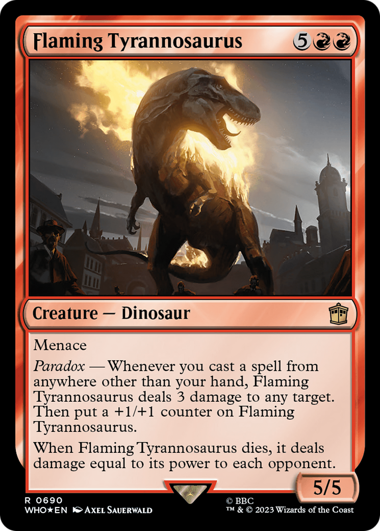 Flaming Tyrannosaurus (Surge Foil) [Doctor Who] | Tacoma Games