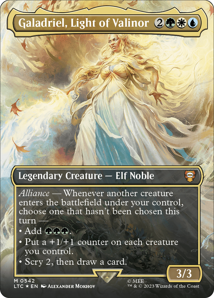 Galadriel, Light of Valinor (Borderless) (Surge Foil) [The Lord of the Rings: Tales of Middle-Earth Commander] | Tacoma Games