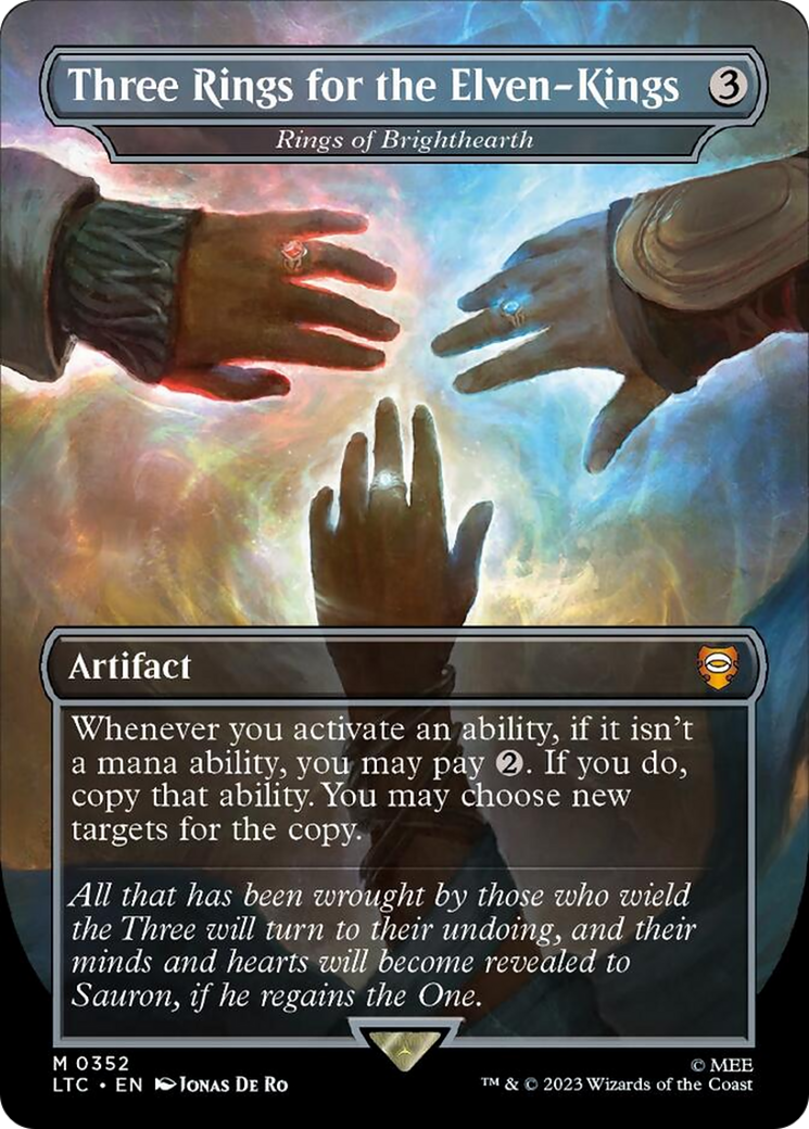 Three Rings for the Elven-Kings - Rings of Brighthearth (Borderless) (Surge Foil) [The Lord of the Rings: Tales of Middle-Earth Commander] | Tacoma Games