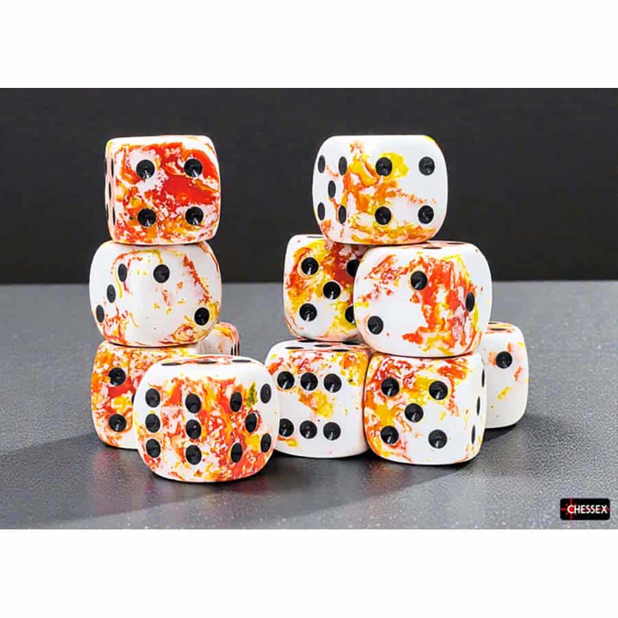 Chessex: D6 16mm Brushed Sunrise/Black (12) | Tacoma Games
