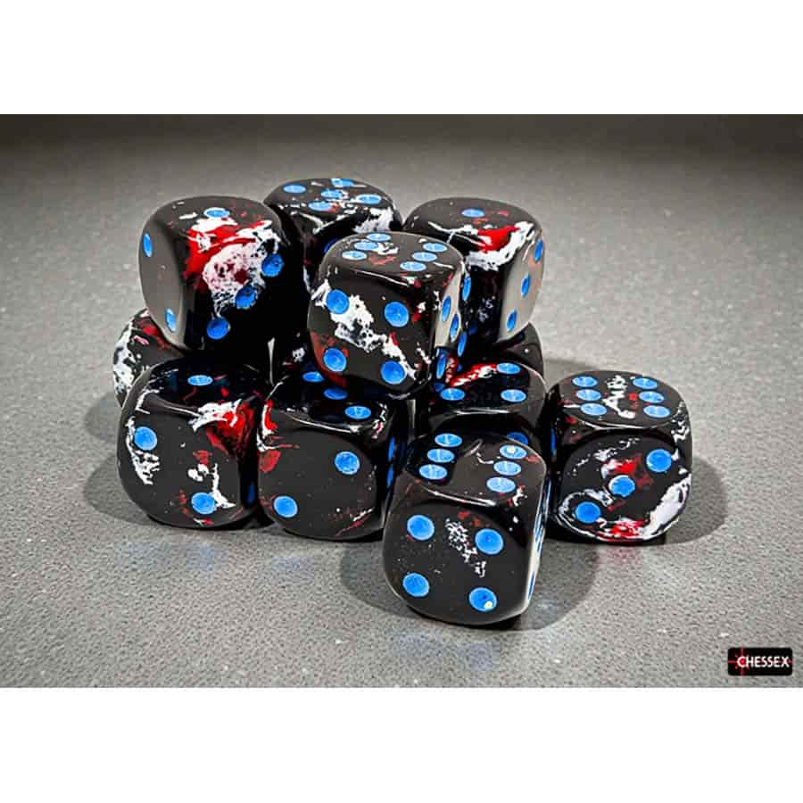 Chessex: D6 16mm Brushed Dark Side/blue (12) | Tacoma Games