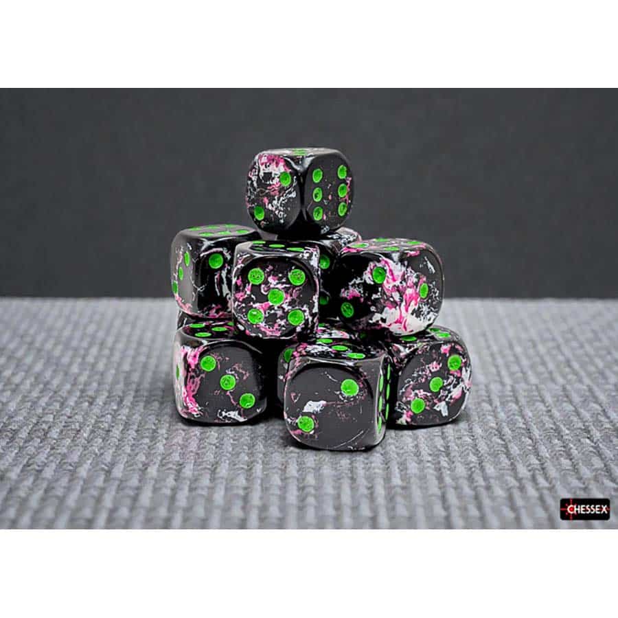 Chessex: D6 16mm Brushed Paintball/green(12) | Tacoma Games