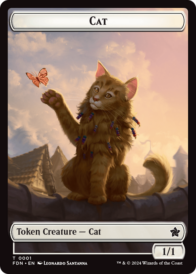 Elf Warrior // Cat (001) Doubled-Sided Token [Foundations Tokens] | Tacoma Games