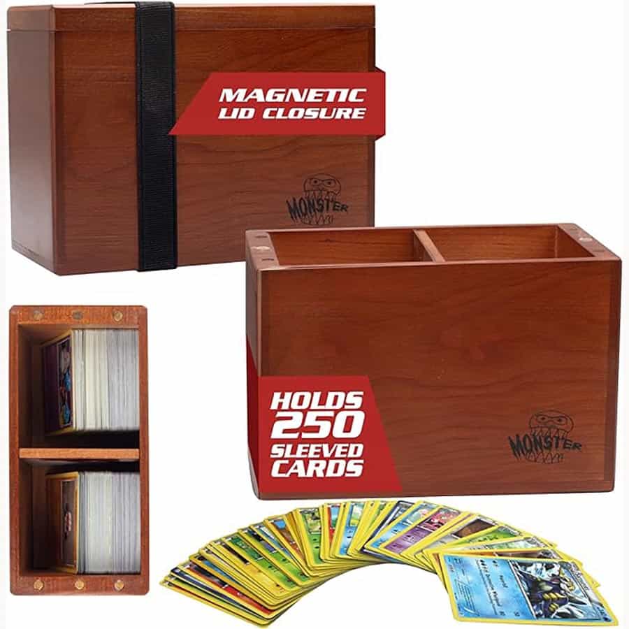 MONSTER WOODEN DOUBLE (250 CARDS) DECK BOX: CHERRY | Tacoma Games