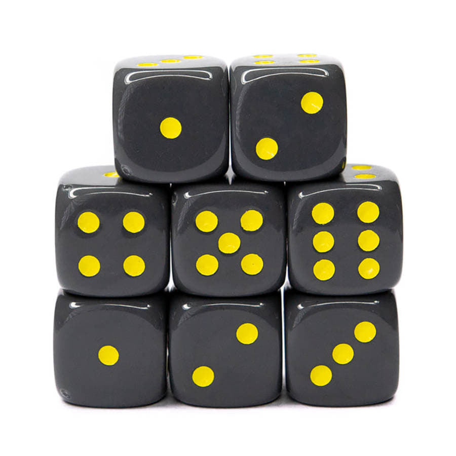 Role 4 Initiative 8ct Dice Set: 18mm D6: Opaque Dark Gray w/Yellow | Tacoma Games