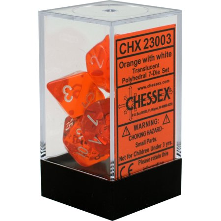 Chessex: Translucent Clear w/White 7-Die Set | Tacoma Games