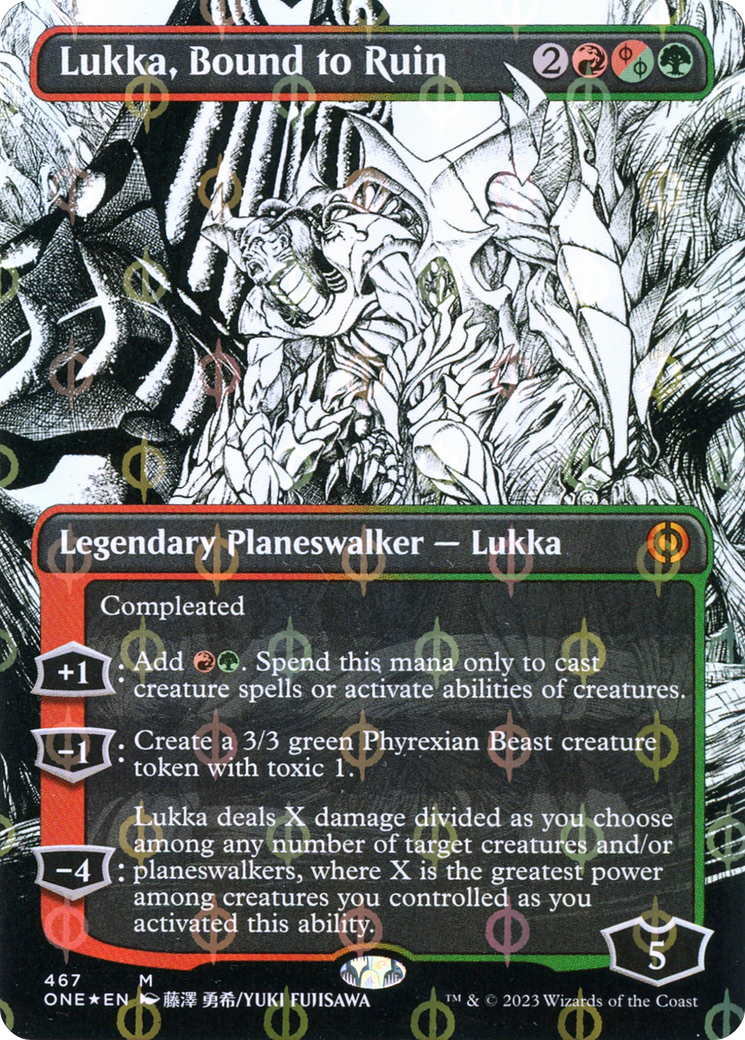 Lukka, Bound to Ruin (Borderless Manga Step-and-Compleat Foil) [Phyrexia: All Will Be One] | Tacoma Games