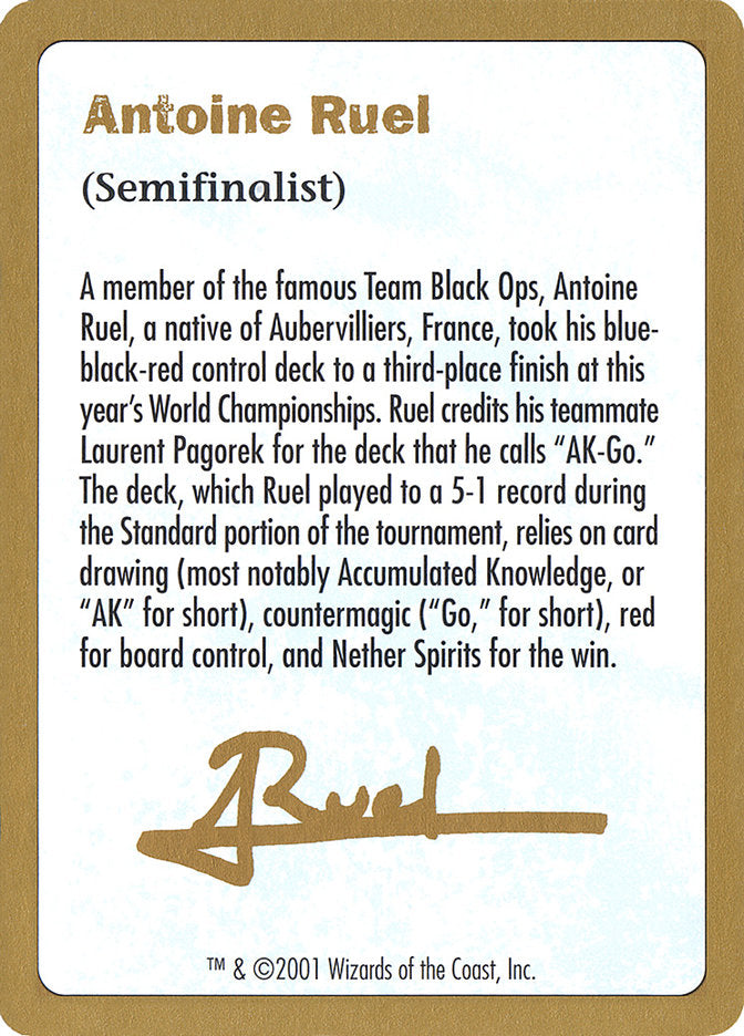 Antoine Ruel Bio [World Championship Decks 2001] | Tacoma Games