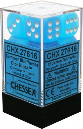 Chessex: D6 16mm Frosted Carribean Blue w/White (12) | Tacoma Games