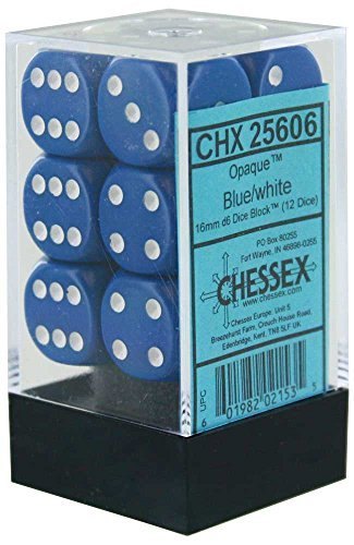 Chessex: D6 16mm Opaque Blue w/White (12) | Tacoma Games