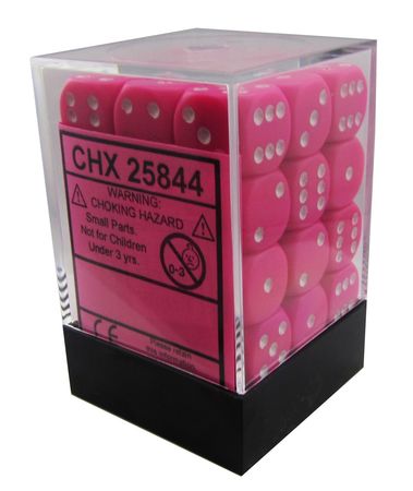 Chessex: D6 12mm Opaque Pink w/White (36) | Tacoma Games
