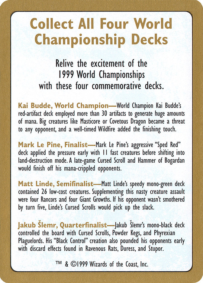 1999 World Championships Ad [World Championship Decks 1999] | Tacoma Games