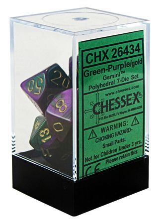 Chessex: Gemini Green Purple w/Gold 7-Die Set | Tacoma Games