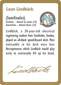 1996 Leon Lindback Biography Card [World Championship Decks] | Tacoma Games