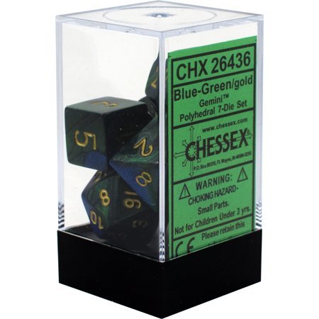 Chessex: Gemini Blue Green w/Gold 7-Die Set | Tacoma Games