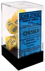 Chessex: Vortex Yellow w/Blue 7-Die Set | Tacoma Games