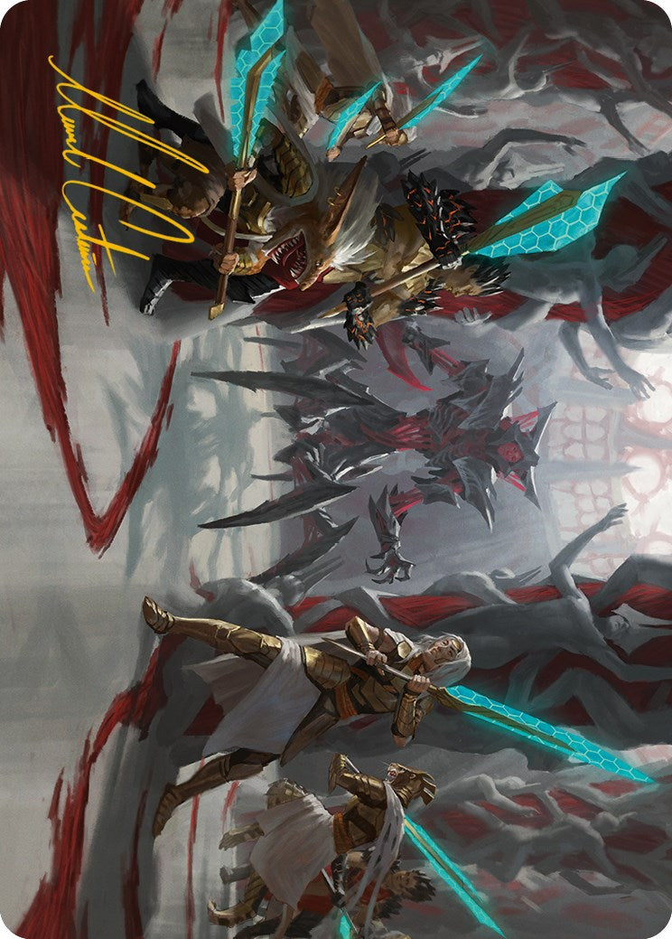 Goldwardens' Gambit Art Card (Gold-Stamped Signature) [Phyrexia: All Will Be One Art Series] | Tacoma Games