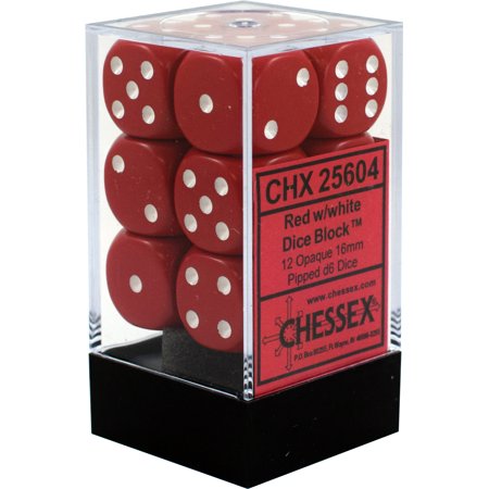 Chessex: D6 16mm Opaque Red w/White (12) | Tacoma Games