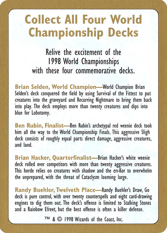 1998 World Championships Ad [World Championship Decks 1998] | Tacoma Games