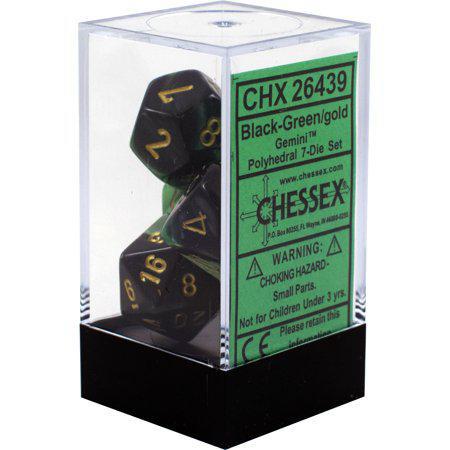 Chessex: Gemini Black Green w/Gold 7-Die Set | Tacoma Games