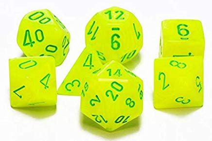 Chessex: Vortex Electric Yellow w/Green 7-Die Set | Tacoma Games