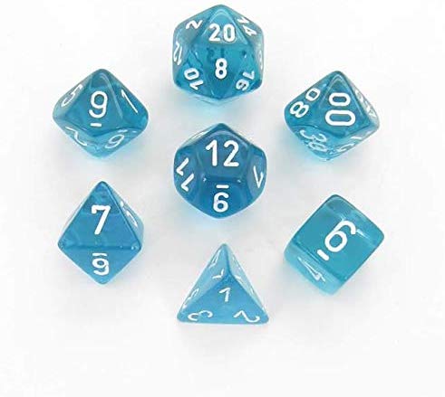 Chessex: Translucent Teal w/White 7-Die Set | Tacoma Games