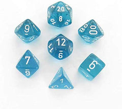 Chessex: Translucent Teal w/White 7-Die Set | Tacoma Games