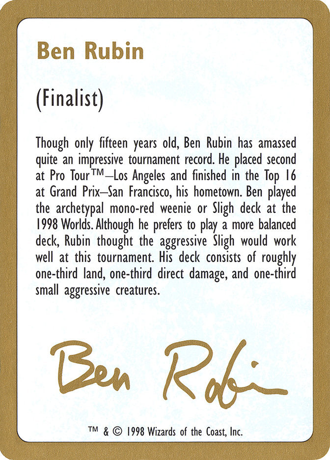Ben Rubin Bio [World Championship Decks 1998] | Tacoma Games
