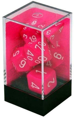 Chessex: Opaque Pink w/White 7-Die Set | Tacoma Games