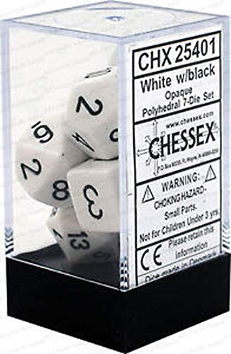 Chessex: Opaque White w/Black 7-Die Set | Tacoma Games