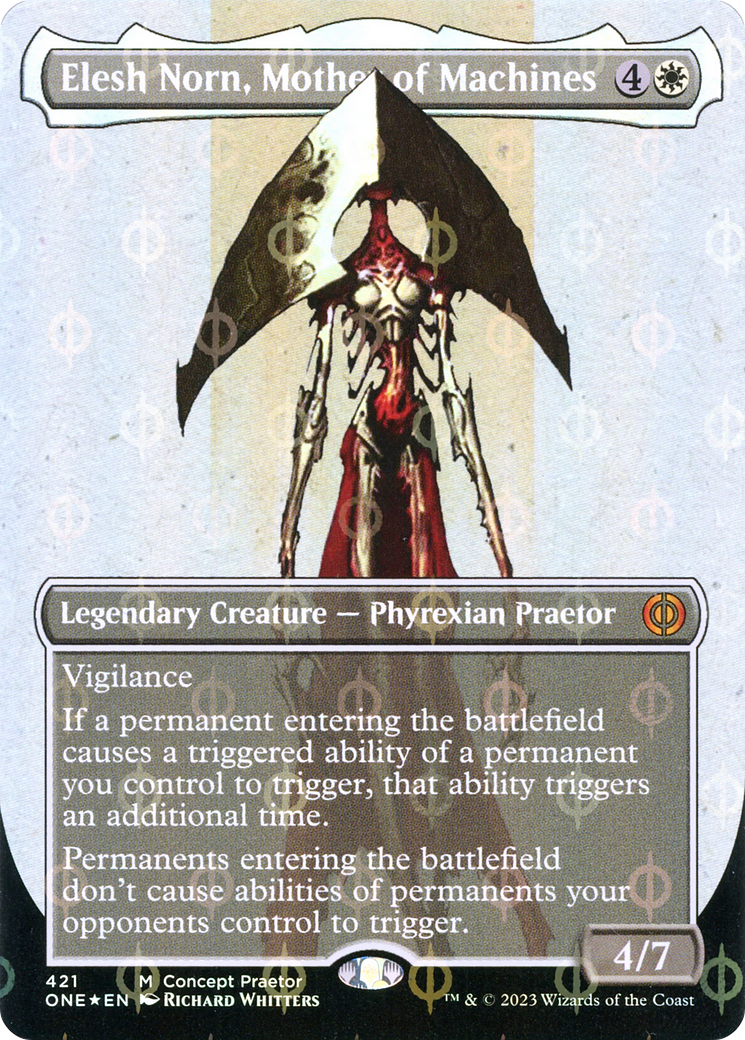 Elesh Norn, Mother of Machines (Borderless Concept Praetors Step-and-Compleat Foil) [Phyrexia: All Will Be One] | Tacoma Games