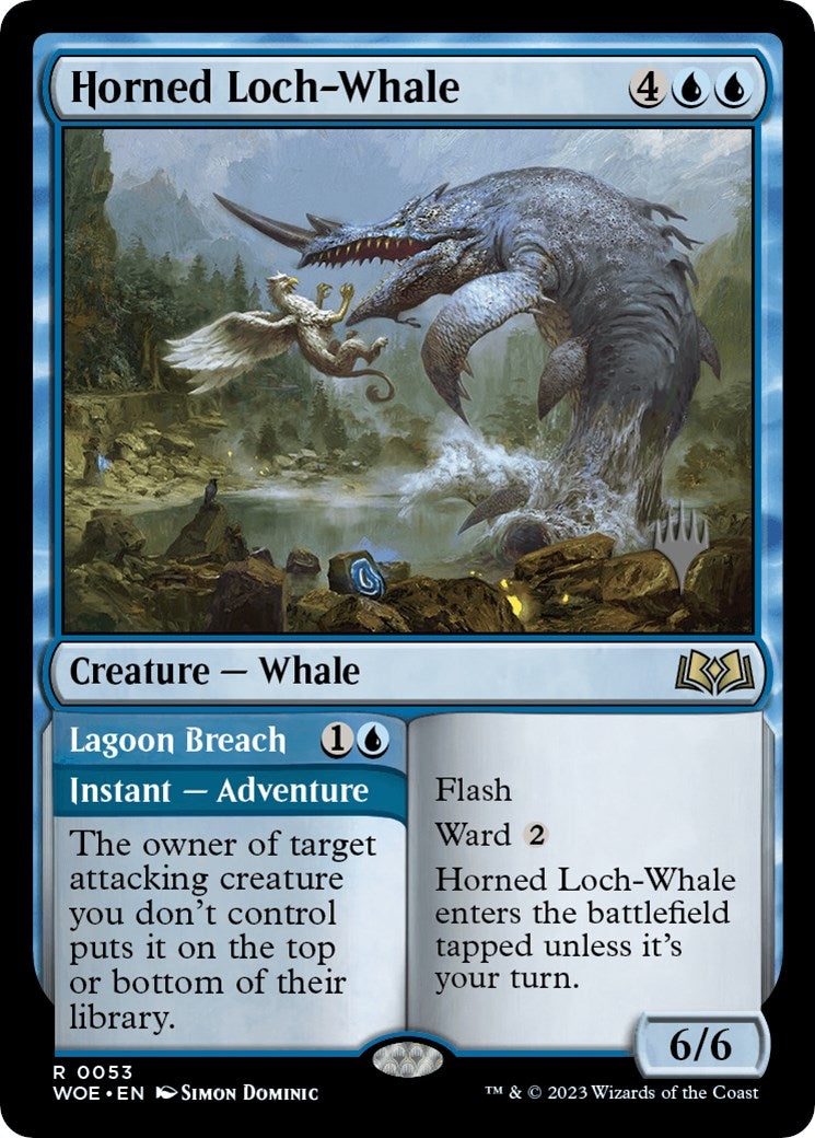 Horned Loch-Whale // Lagoon Breach (Promo Pack) [Wilds of Eldraine Promos] | Tacoma Games