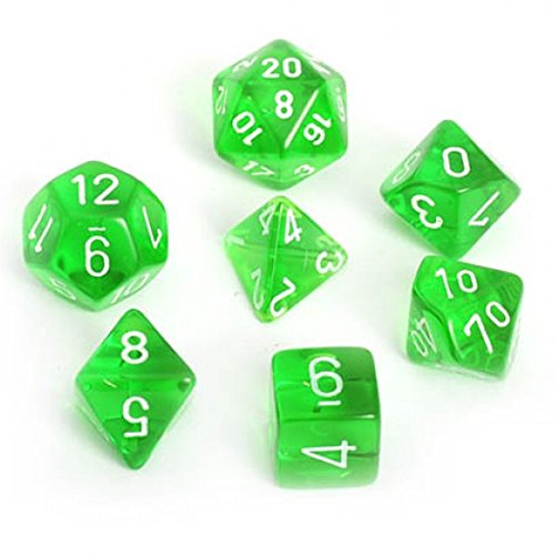 Chessex: Translucent Green w/White 7-Die Set | Tacoma Games